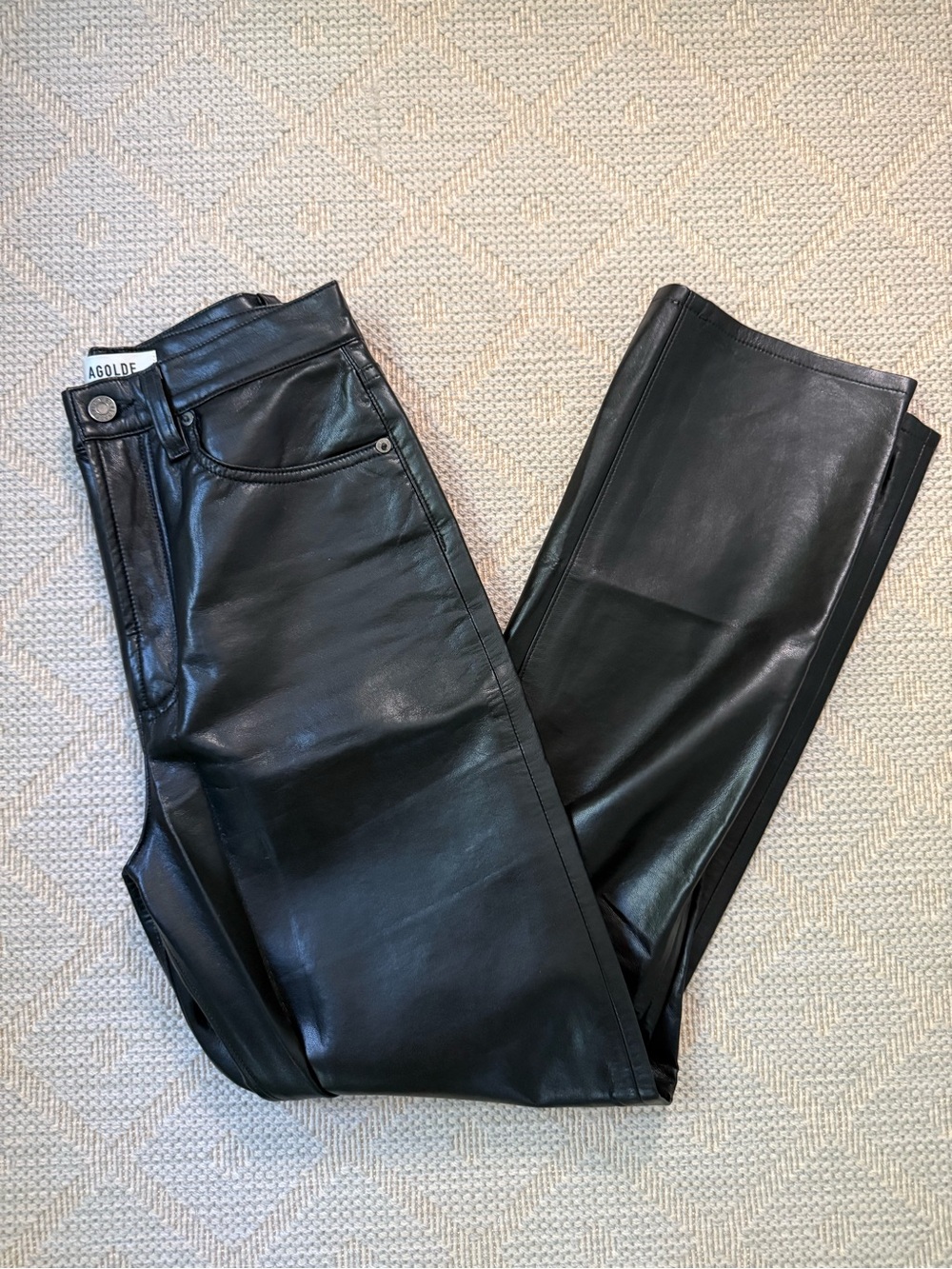 Agolde Black Faux Leather Straight-Leg Pants